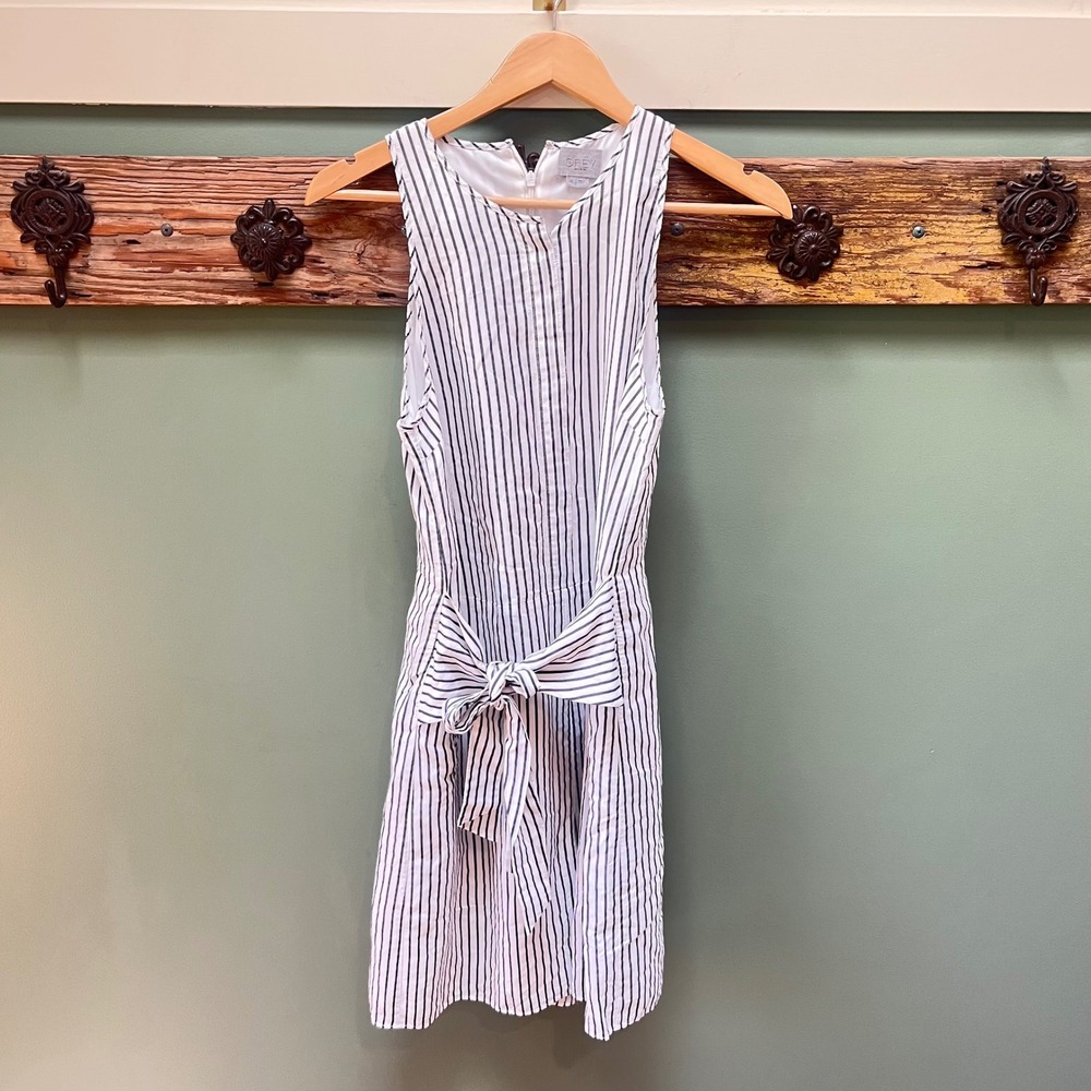 Grey Jason Wu Striped Sleeveless Tie Waist Romper Gray White Size 6
